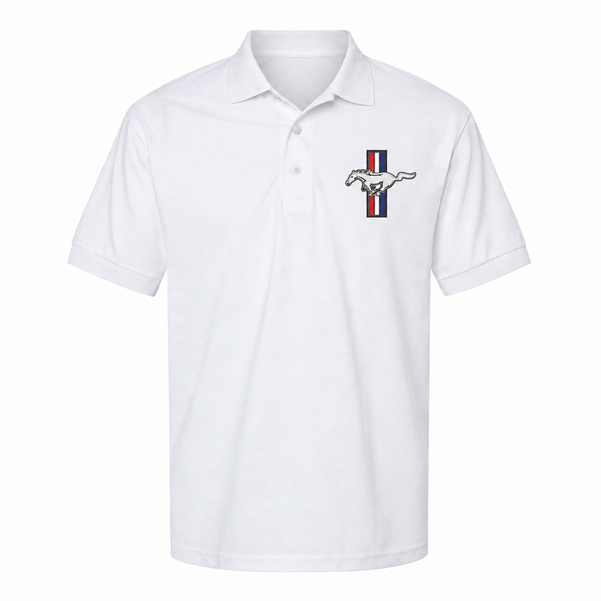 Men's Ford Mustang New Dry Blend Polo — White — clean front main