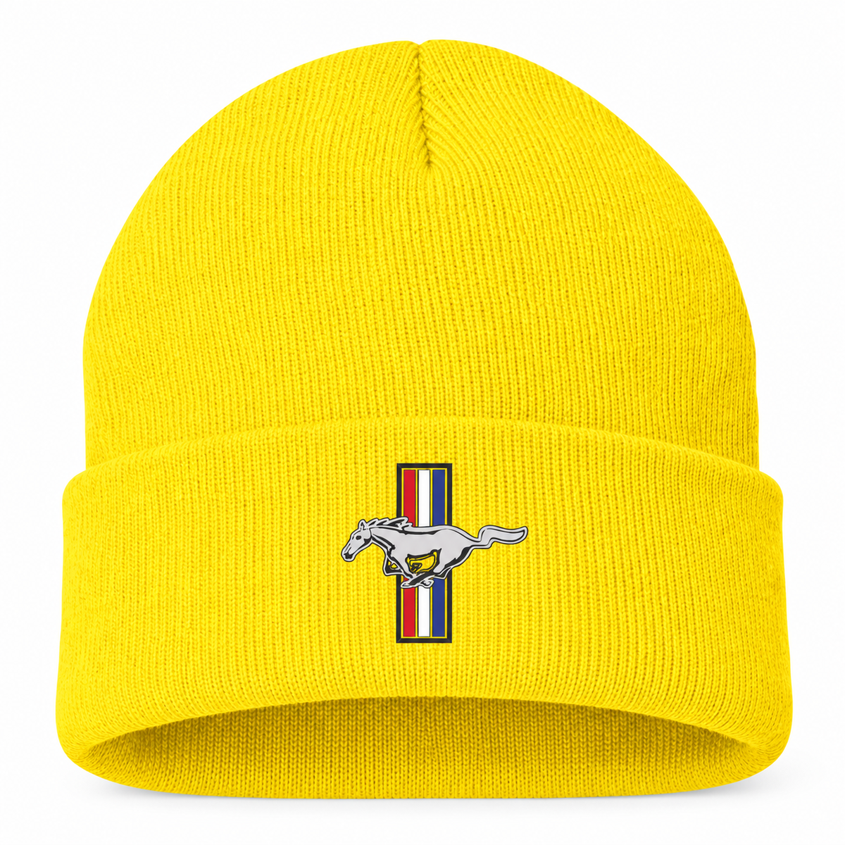 Ford Mustang New Beanie Hat — Yellow — front main