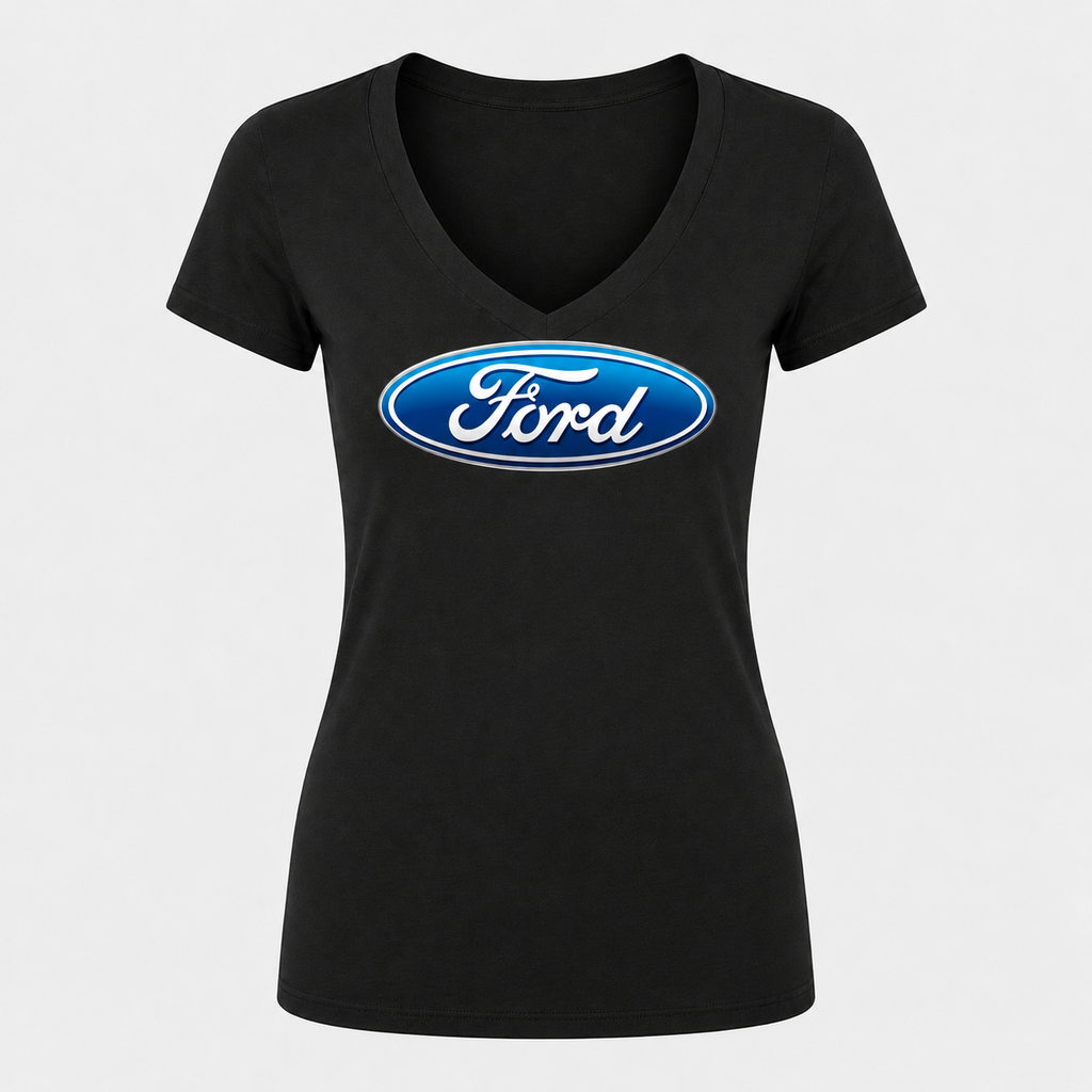 Women’s Ford Car V-Neck T-Shirt - Black