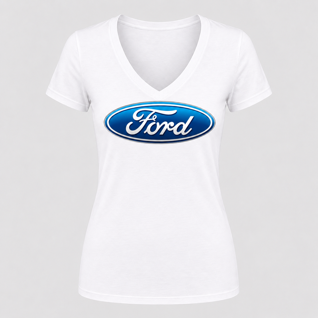 Women’s Ford Car V-Neck T-Shirt - White
