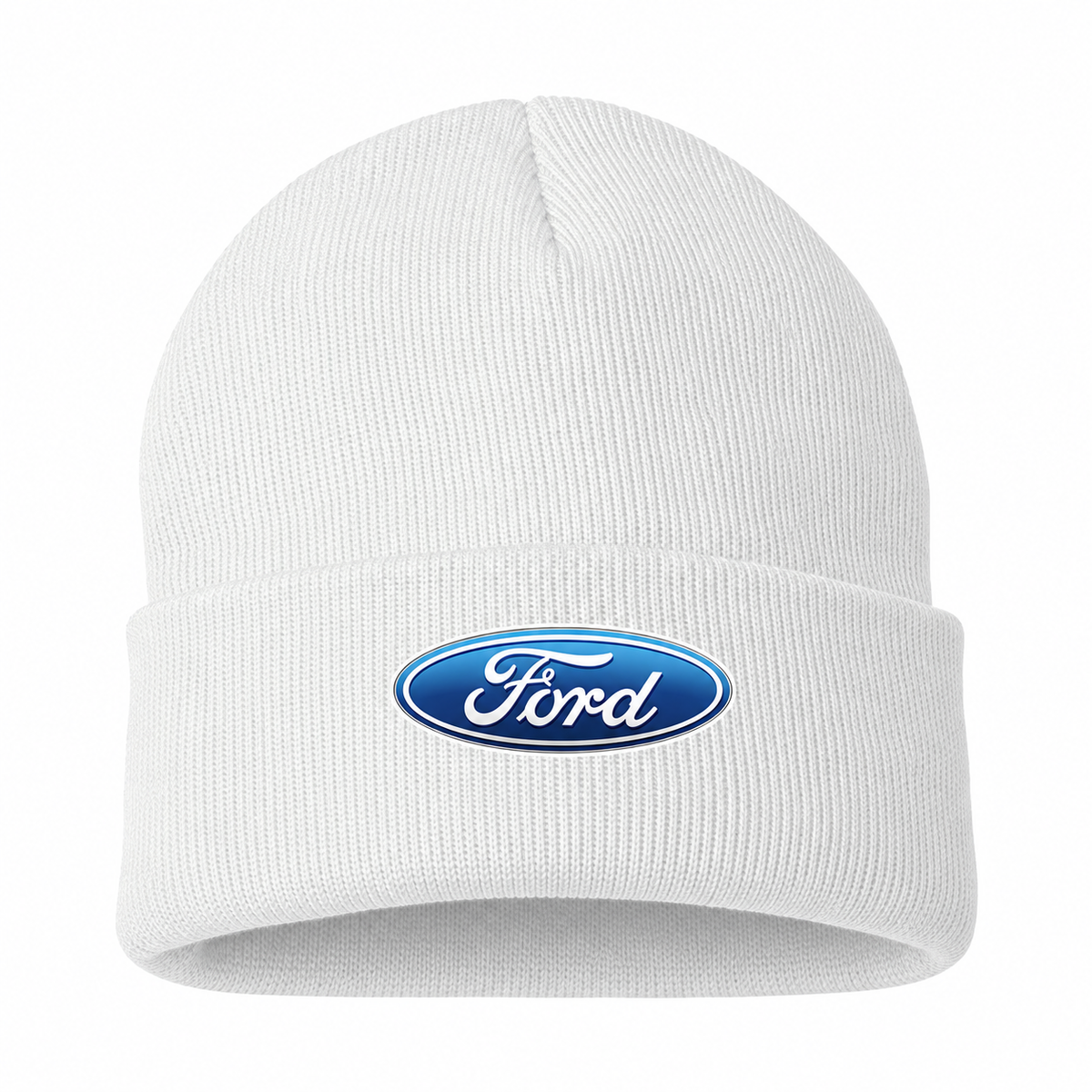 Men's Ford Beanie Hat — White — clean front main