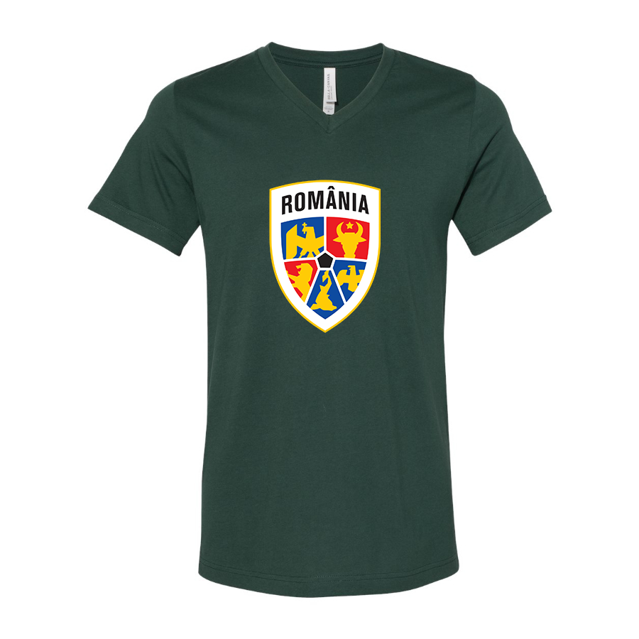 Men’s  Romania National Soccer Team - BELLA + CANVAS - Jersey V-Neck Tee - 3005