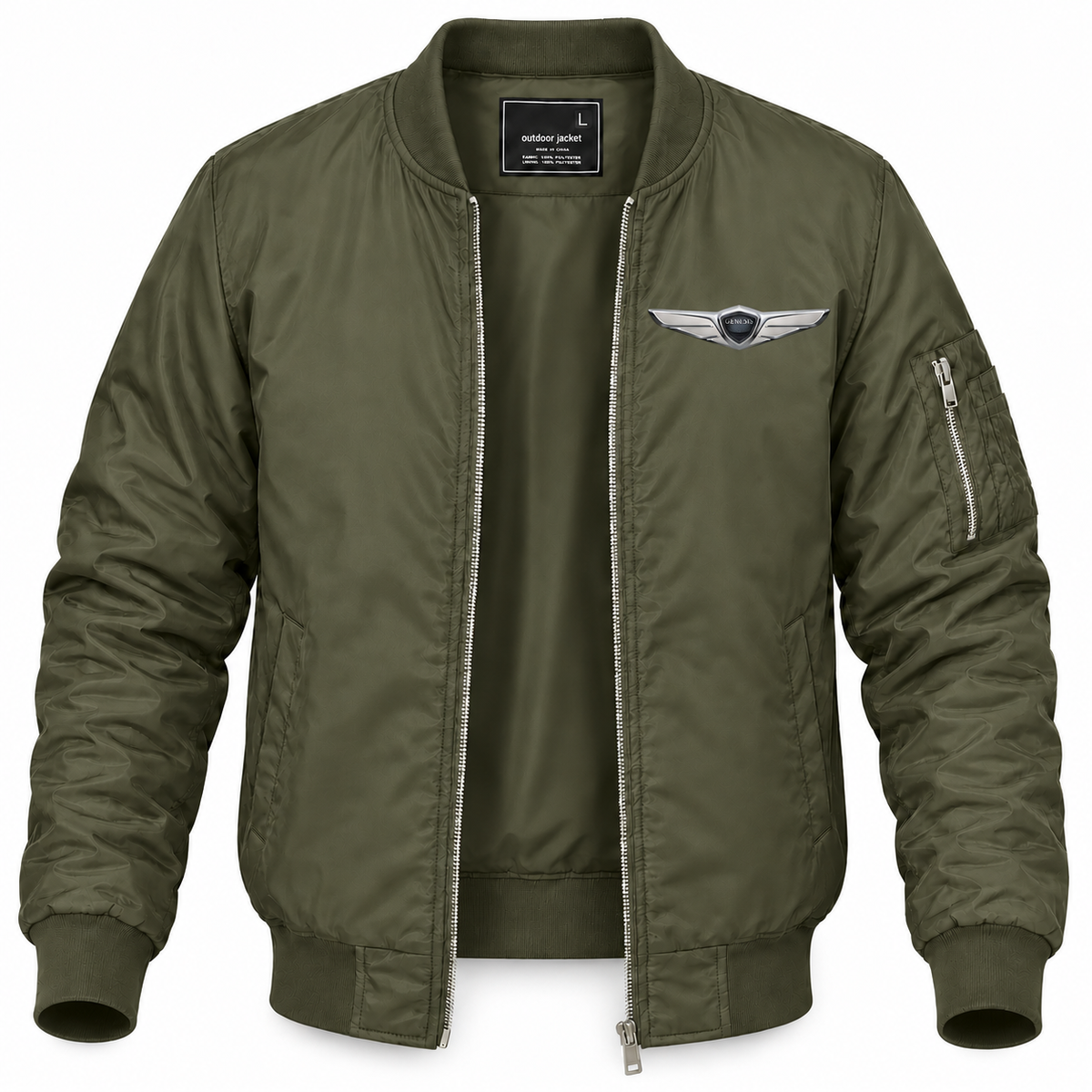 Men’s Genesis Car Lightweight Bomber Jacket Windbreaker Softshell Varsity Jacket Coat - Army Green