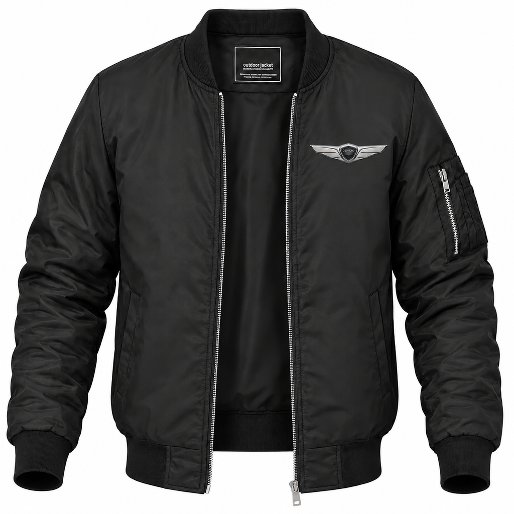 Men’s Genesis Car Lightweight Bomber Jacket Windbreaker Softshell Varsity Jacket Coat - Black