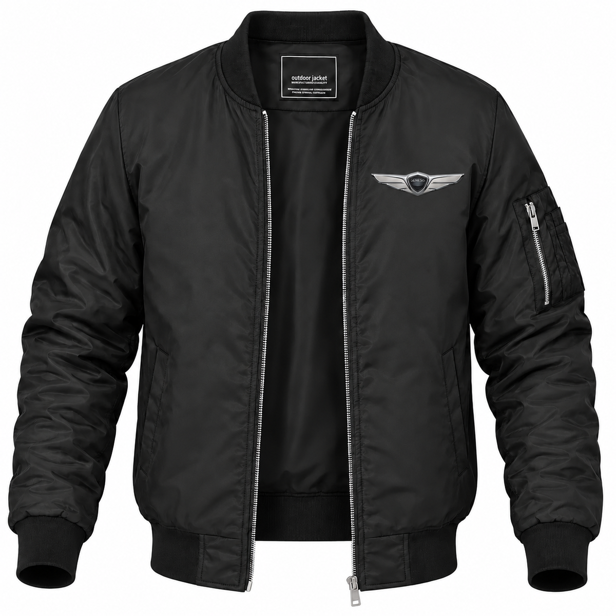 Men’s Genesis Car Lightweight Bomber Jacket Windbreaker Softshell Varsity Jacket Coat - Black