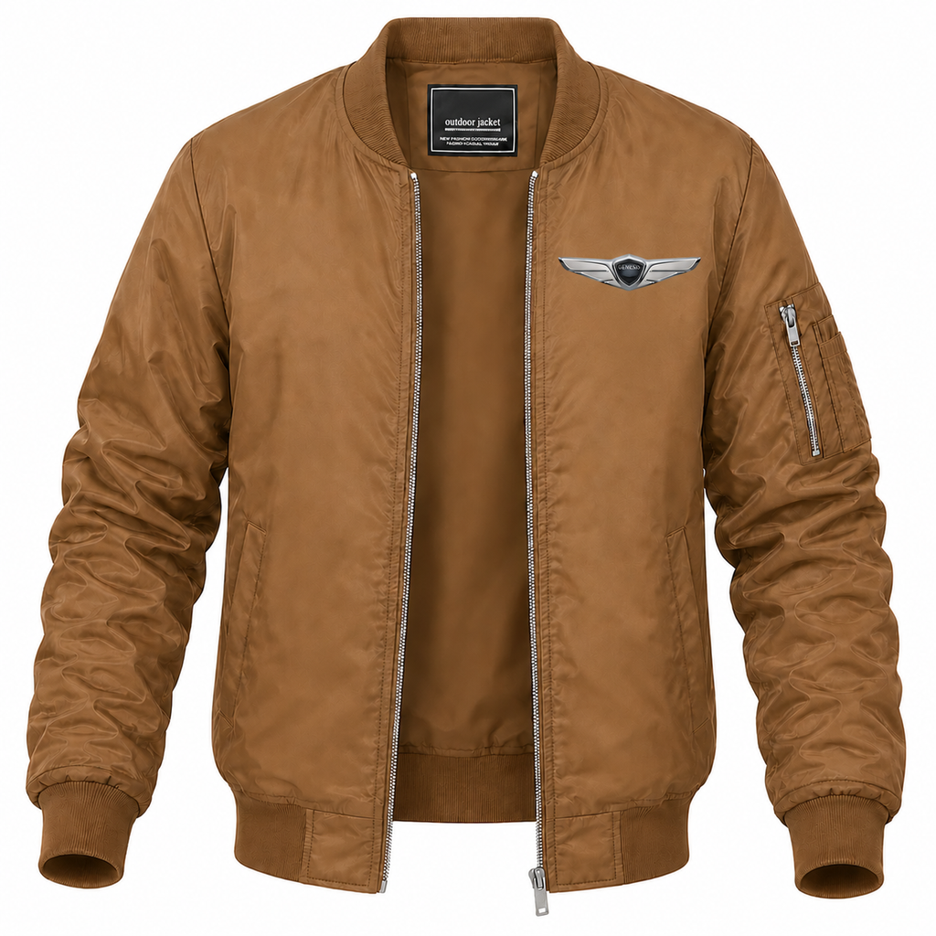 Men’s Genesis Car Lightweight Bomber Jacket Windbreaker Softshell Varsity Jacket Coat - Brown