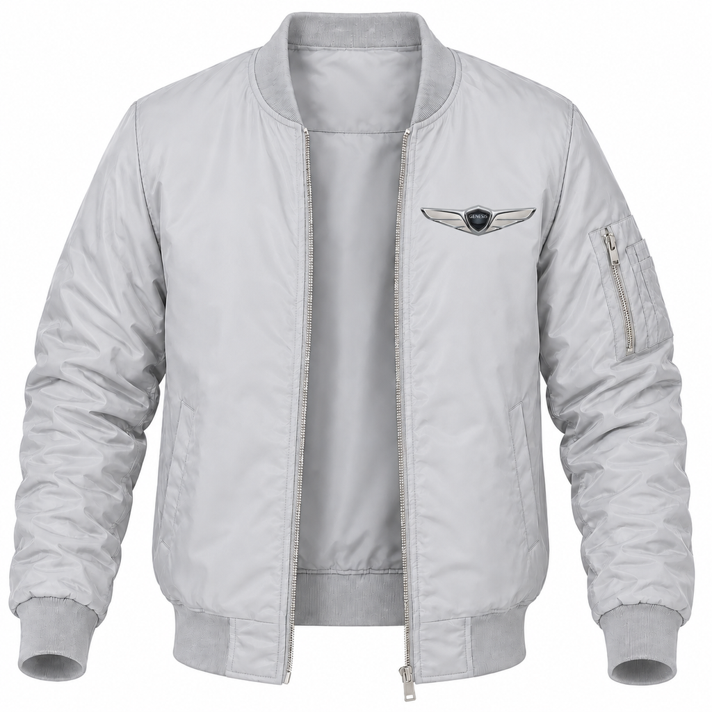 Men’s Genesis Car Lightweight Bomber Jacket Windbreaker Softshell Varsity Jacket Coat - Grey