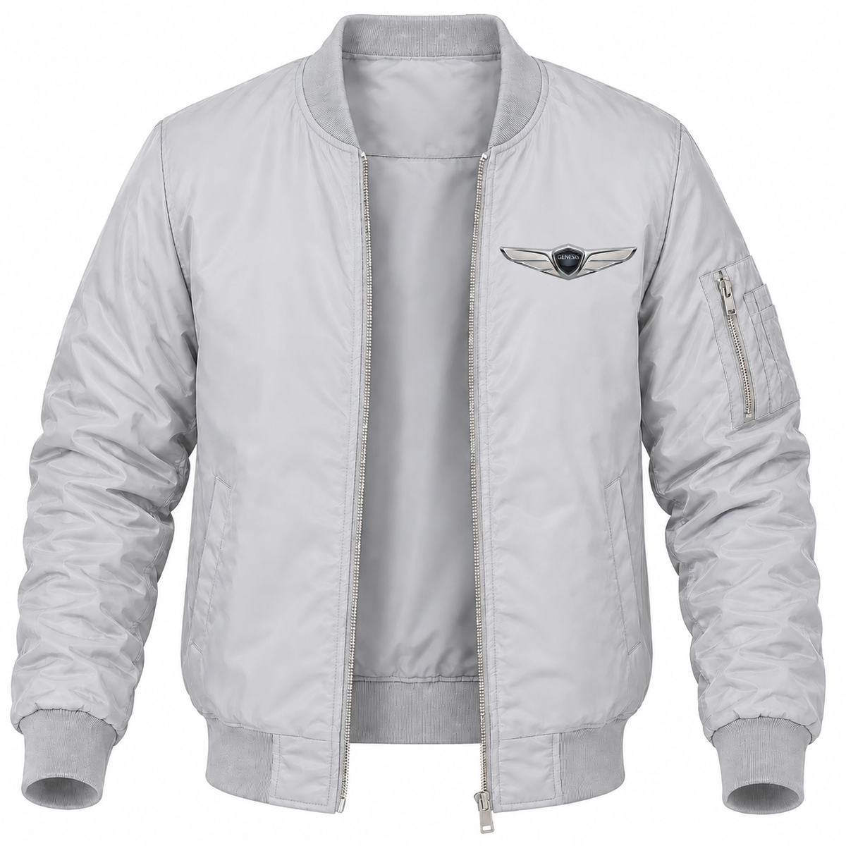 Men’s Genesis Car Lightweight Bomber Jacket Windbreaker Softshell Varsity Jacket Coat - Grey