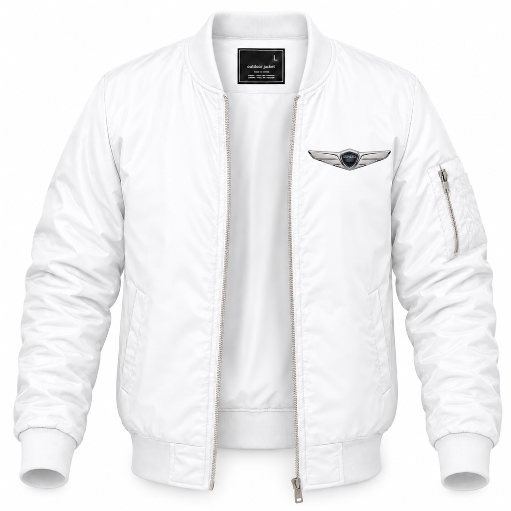 Men’s Genesis Car Lightweight Bomber Jacket Windbreaker Softshell Varsity Jacket Coat - White