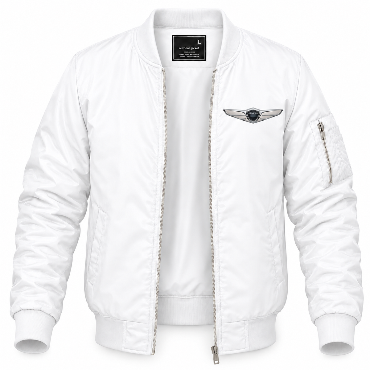 Men’s Genesis Car Lightweight Bomber Jacket Windbreaker Softshell Varsity Jacket Coat - White