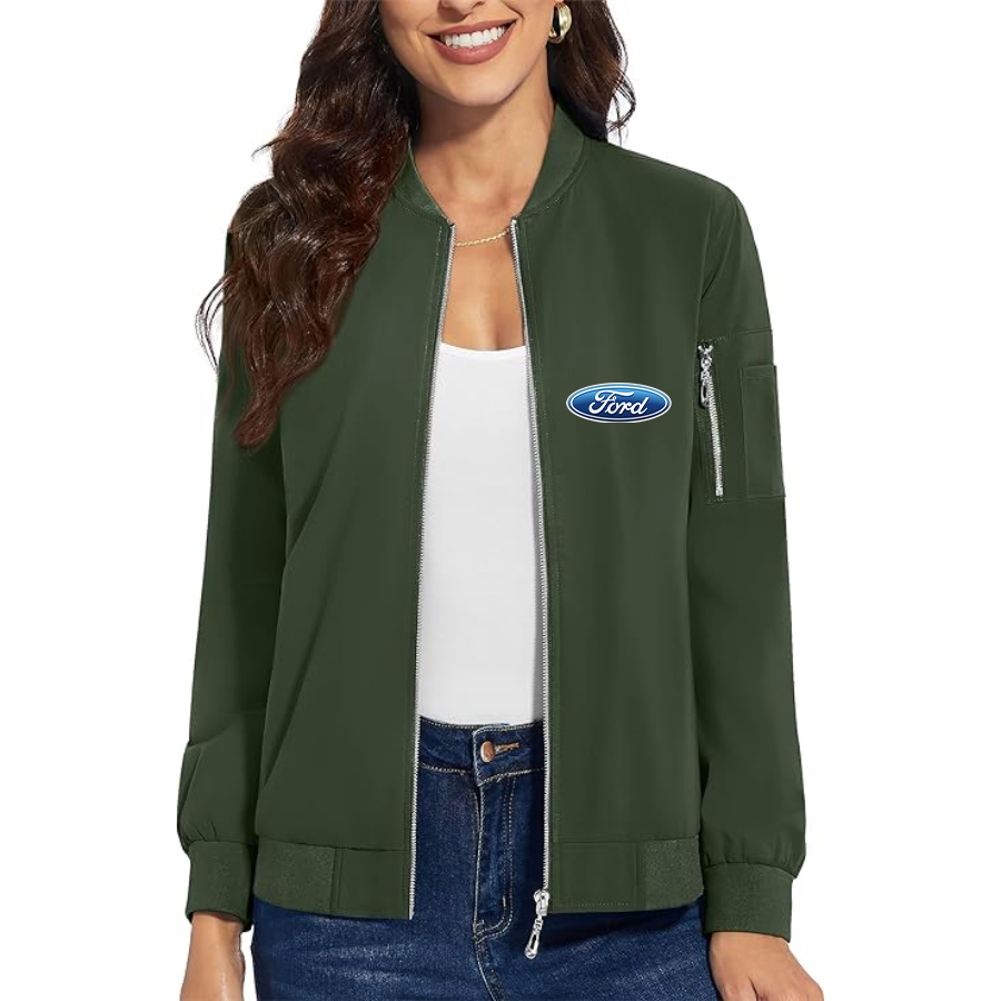 Women's Ford Car - Premium Bomber Jacket with Polished Detailing and Functional Sleeve Pocket - Modern Luxury Outerwear