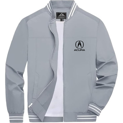 Men’s Acura Car Lightweight Zip-Up Bomber Jacket with Ribbed Collar and Cuffs - Versatile Casual Outerwear