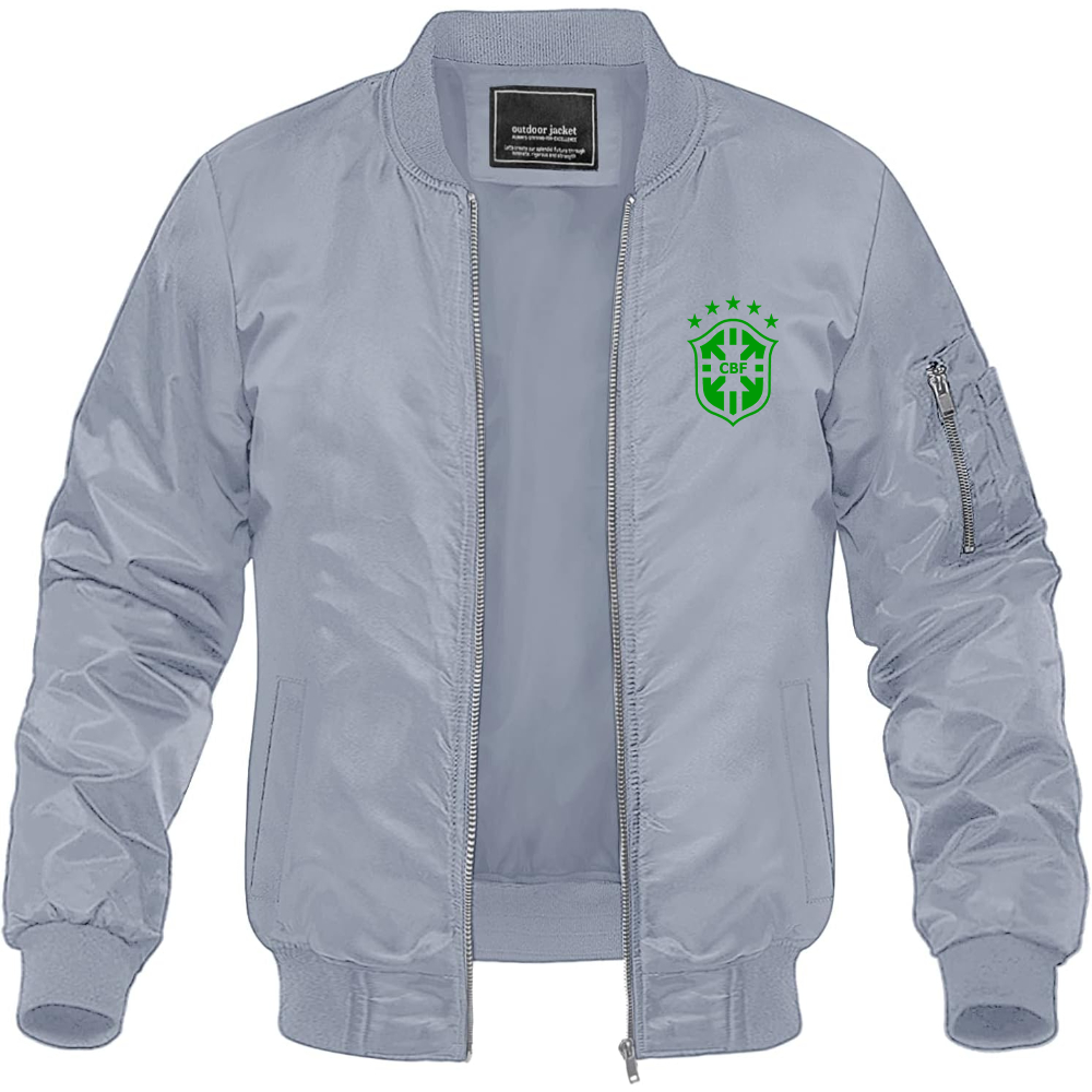 Men's Brazil Soccer Lightweight Bomber Jacket Windbreaker Softshell Varsity Jacket Coat