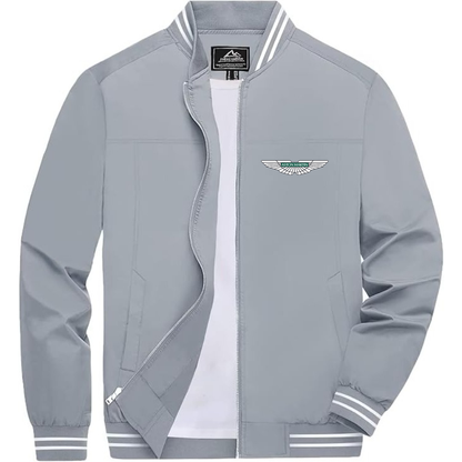 Men’s Aston Martin Car Lightweight Zip-Up Bomber Jacket with Ribbed Collar and Cuffs - Versatile Casual Outerwear