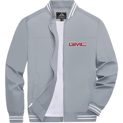 Men’s GMC Car Lightweight Zip-Up Bomber Jacket with Ribbed Collar and Cuffs - Versatile Casual Outerwear