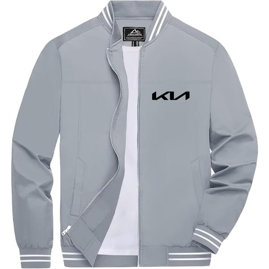 Men’s Kia Car Lightweight Zip-Up Bomber Jacket with Ribbed Collar and Cuffs - Versatile Casual Outerwear