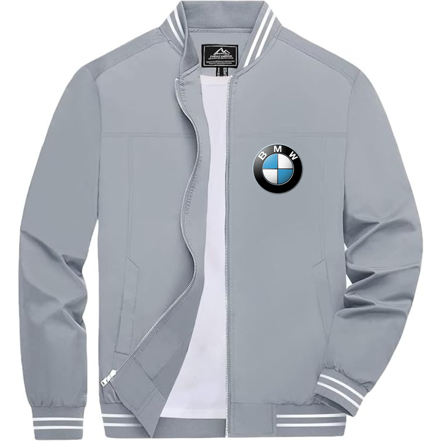 Men’s BMW Car Lightweight Zip-Up Bomber Jacket with Ribbed Collar and Cuffs - Versatile Casual Outerwear