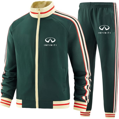 Men's Infiniti Luxury Car - Premium Two-Piece Designer Tracksuit with Bold Striped Accents and Zippered Front - Elevated Athletic Wear