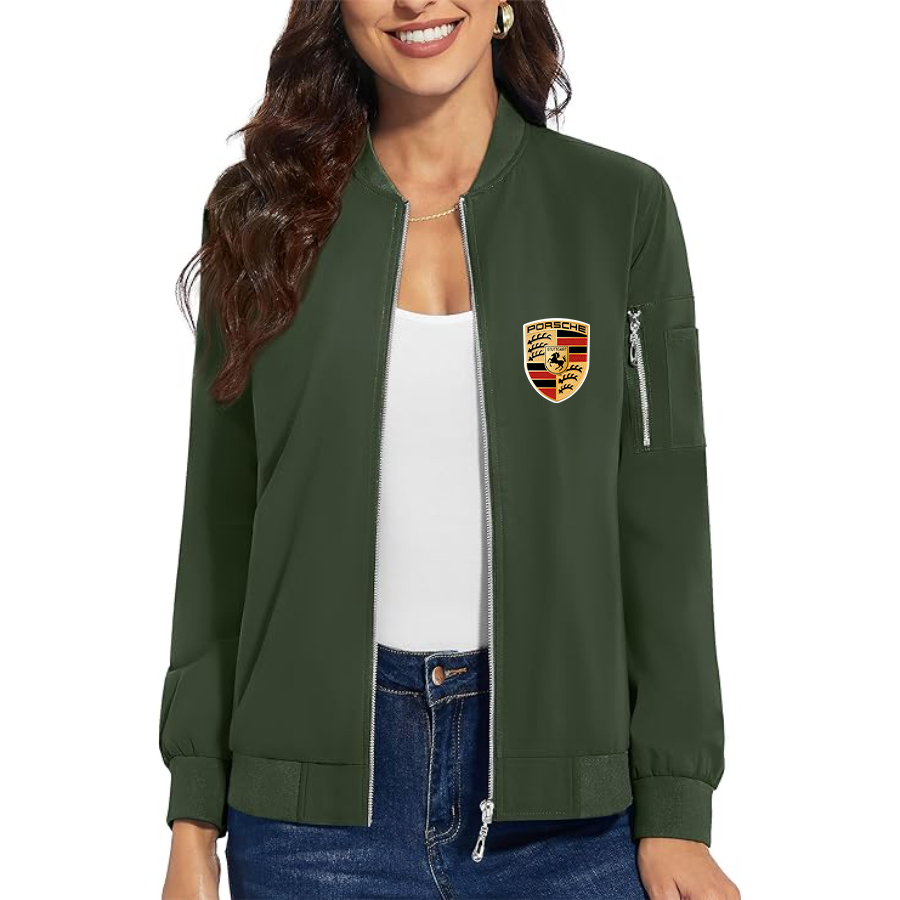 Women's Porsche Car - Premium Bomber Jacket with Polished Detailing and Functional Sleeve Pocket - Modern Luxury Outerwear