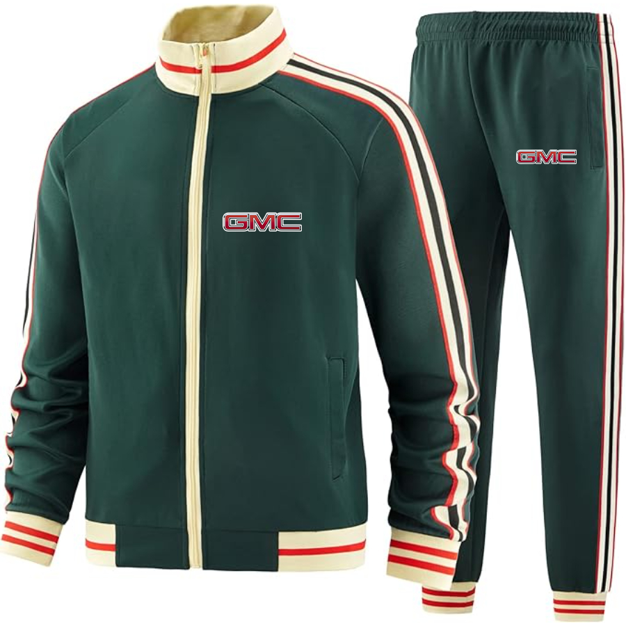 Men's GMC Car - Premium Two-Piece Designer Tracksuit with Bold Striped Accents and Zippered Front - Elevated Athletic Wear