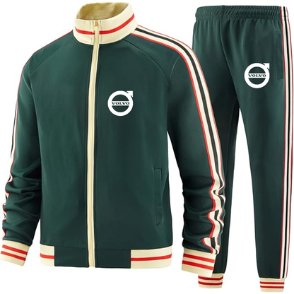 Men's Volvo Car - Premium Two-Piece Designer Tracksuit with Bold Striped Accents and Zippered Front - Elevated Athletic Wear