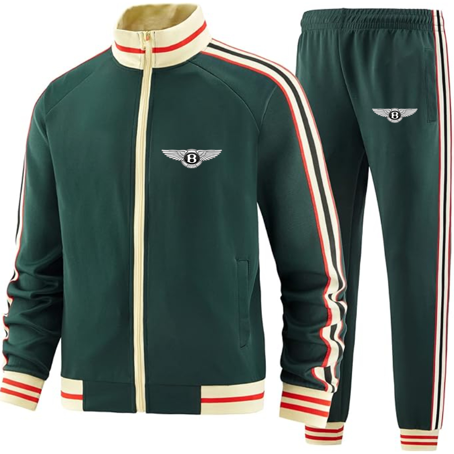 Men's Bentley Car - Premium Two-Piece Designer Tracksuit with Bold Striped Accents and Zippered Front - Elevated Athletic Wear