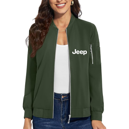 Women's Jeep Car - Premium Bomber Jacket with Polished Detailing and Functional Sleeve Pocket - Modern Luxury Outerwear