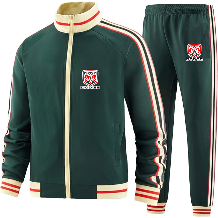 Men's Dodge Car - Premium Two-Piece Designer Tracksuit with Bold Striped Accents and Zippered Front - Elevated Athletic Wear