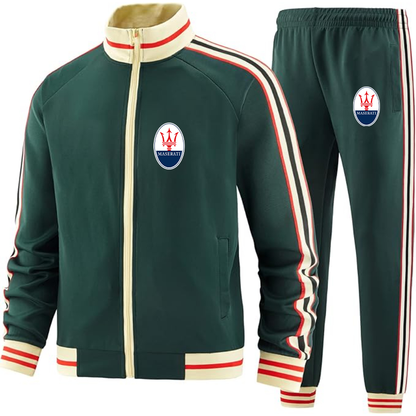 Men's Maserati Car - Premium Two-Piece Designer Tracksuit with Bold Striped Accents and Zippered Front - Elevated Athletic Wear