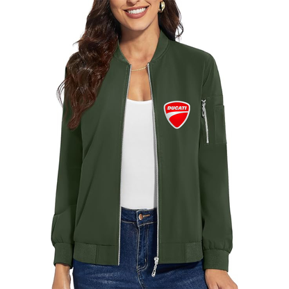 Women's Ducati Motorcycle - Premium Bomber Jacket with Polished Detailing and Functional Sleeve Pocket - Modern Luxury Outerwear