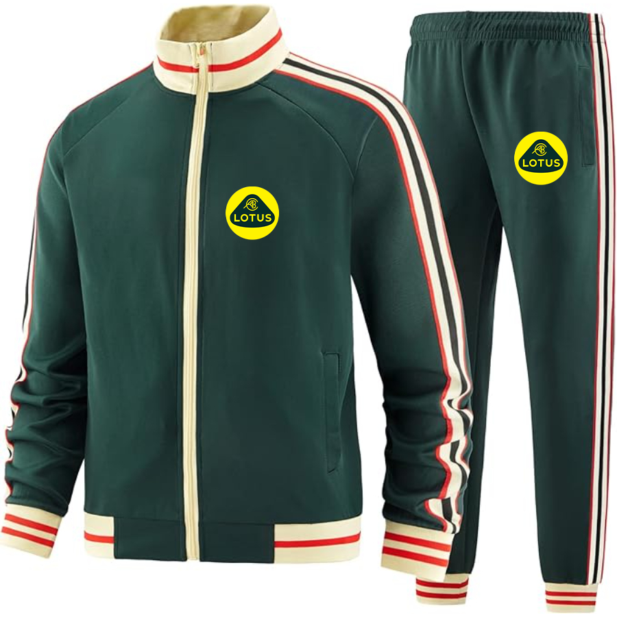 Men's Lotus Car - Premium Two-Piece Designer Tracksuit with Bold Striped Accents and Zippered Front - Elevated Athletic Wear