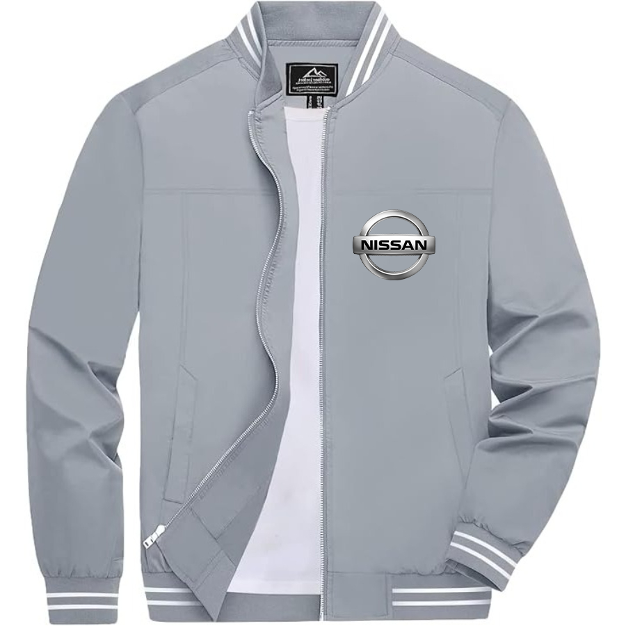 Men’s Nissan Car Lightweight Zip-Up Bomber Jacket with Ribbed Collar and Cuffs - Versatile Casual Outerwear