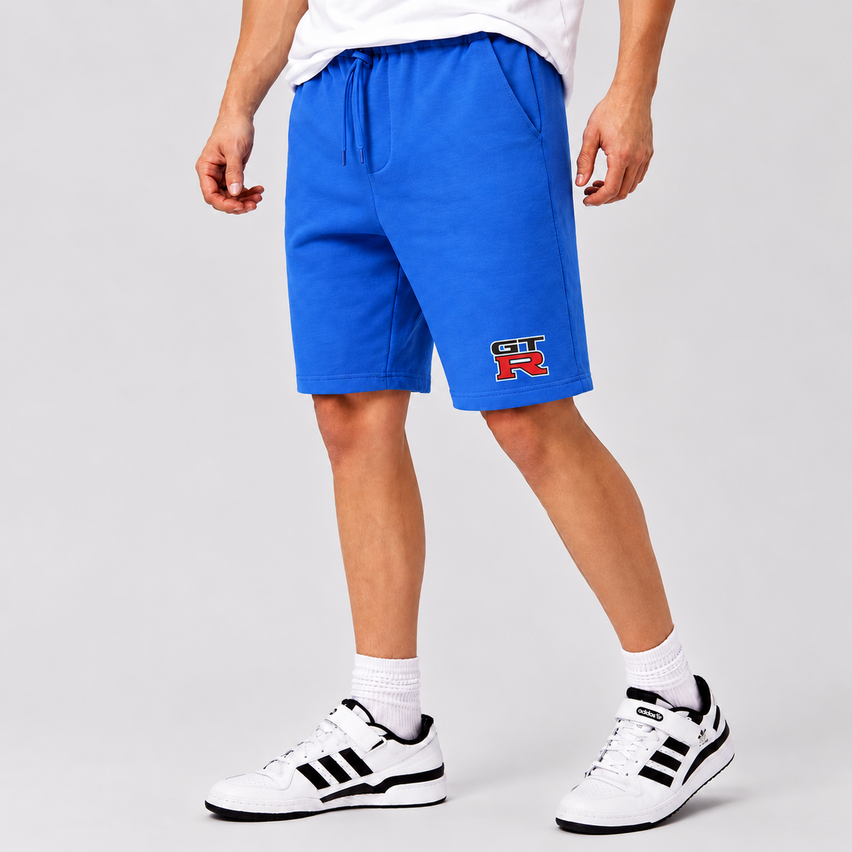 GTR fleece shorts Azure front logo near left hem
