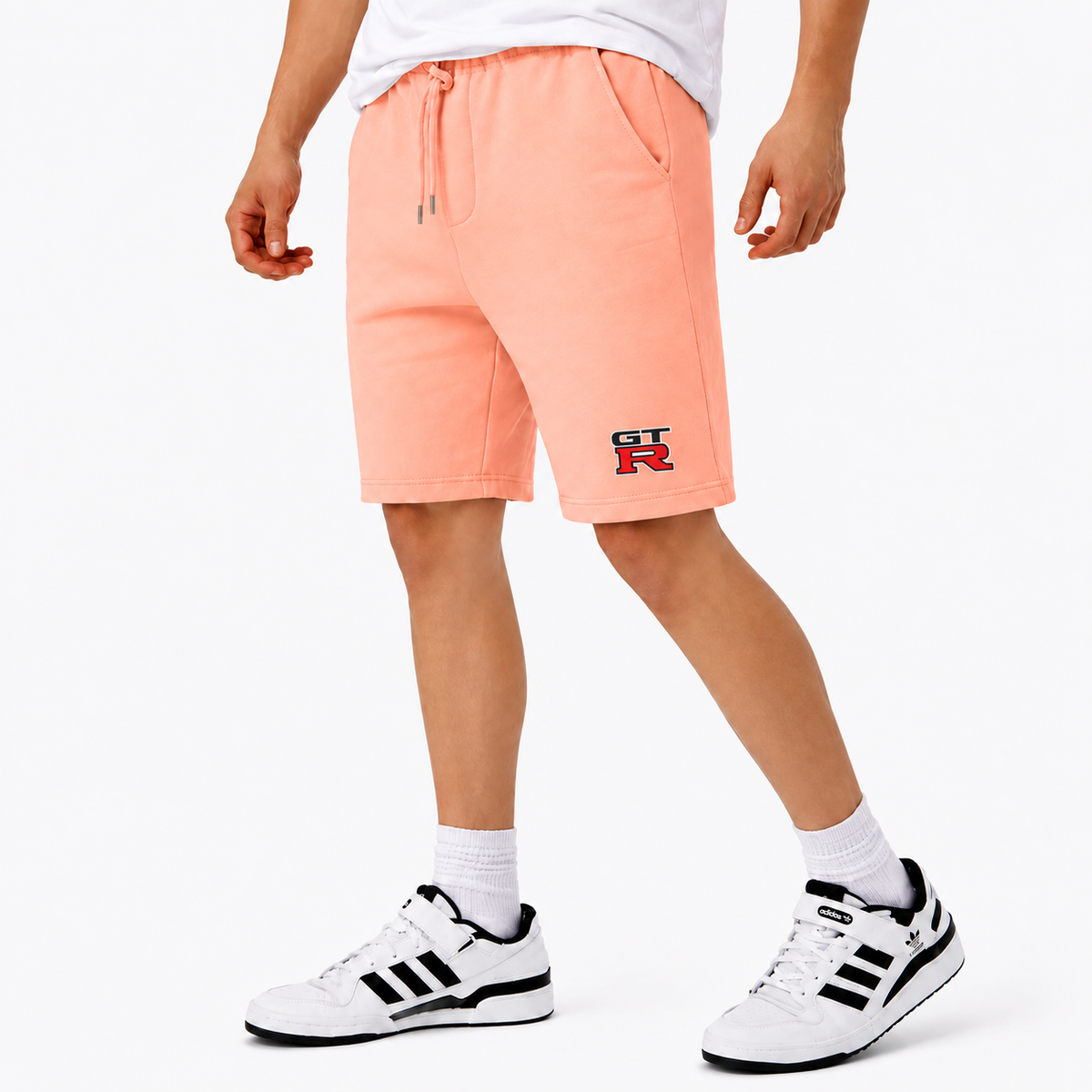 GTR fleece shorts Peach front logo near left hem
