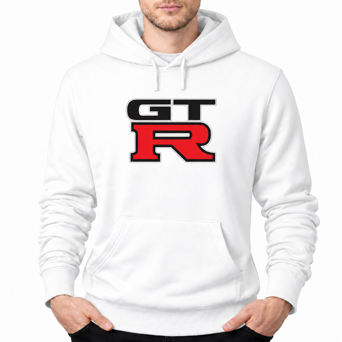 GTR White pullover hoodie front