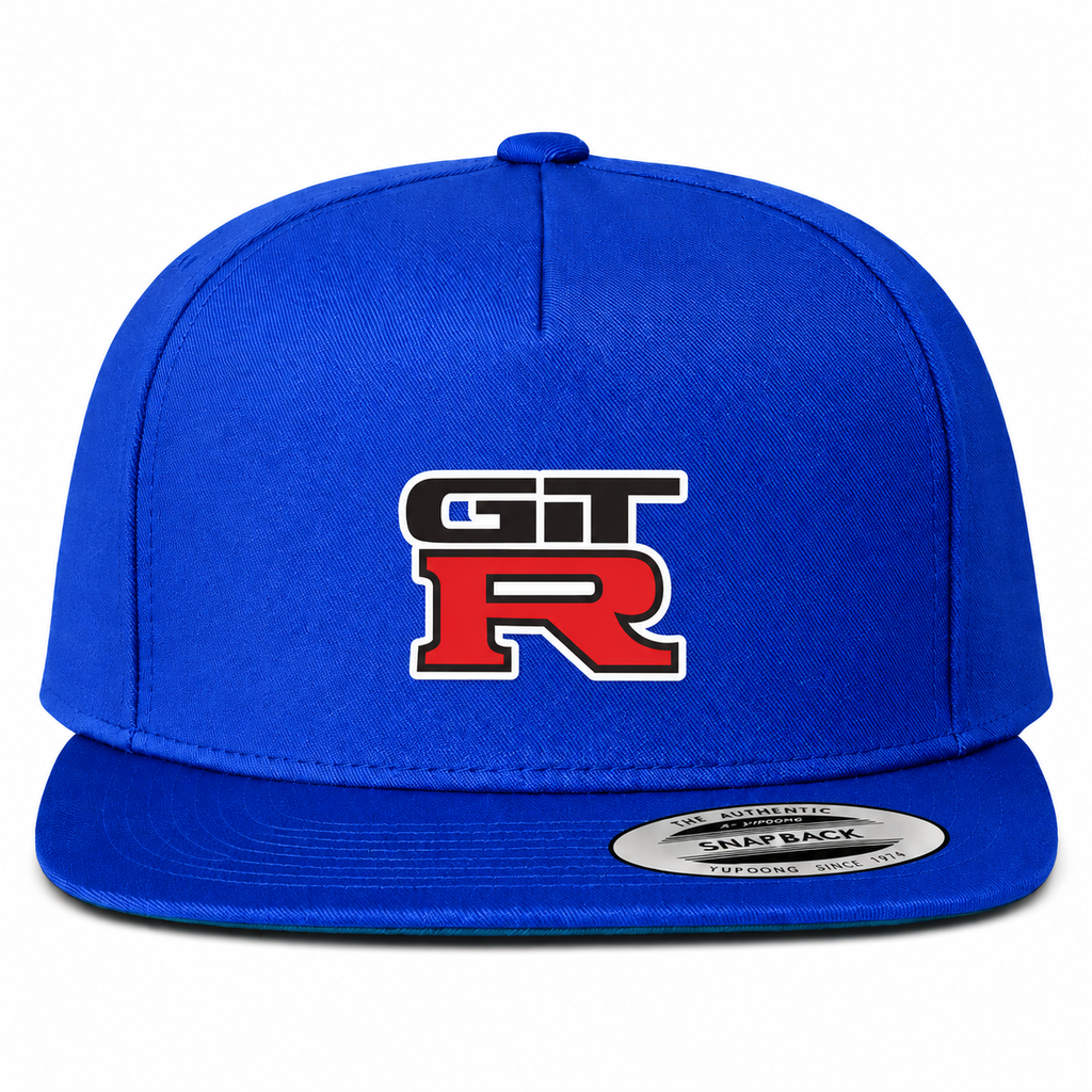 GTR Blue front snapback hat with heat-transfer logo