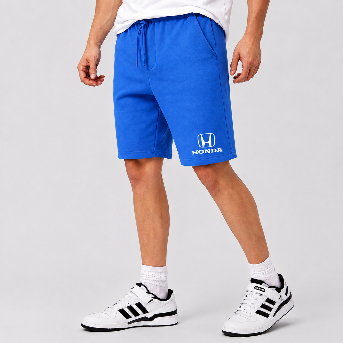 Honda fleece shorts Azure front logo near left hem