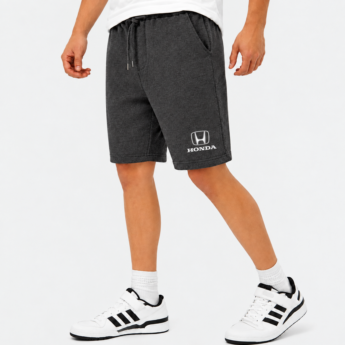Honda fleece shorts Dark Heather front logo near left hem
