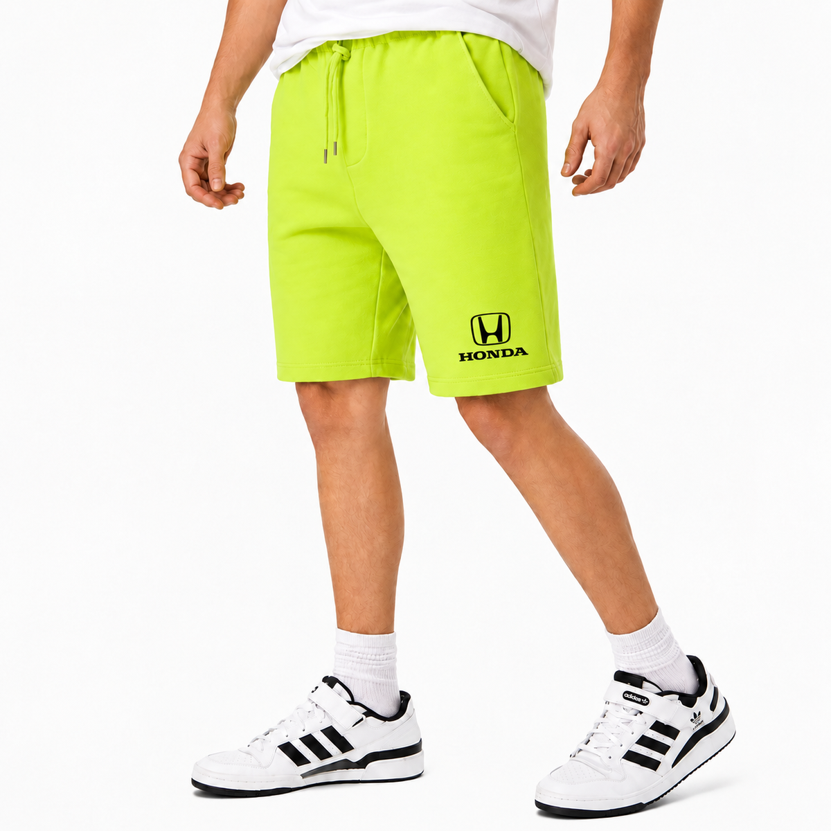 Honda fleece shorts Lime Green front logo near left hem