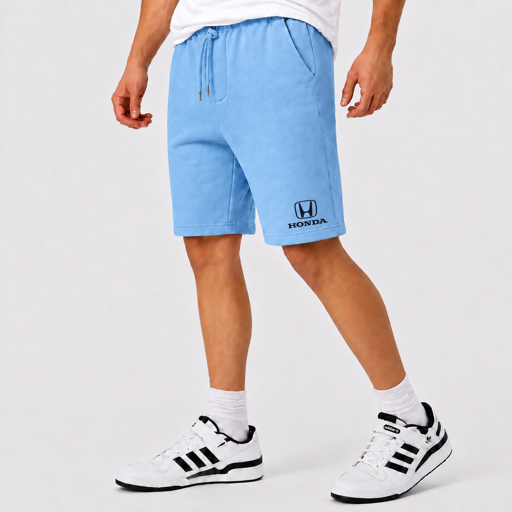 Honda fleece shorts Sky Blue front logo near left hem