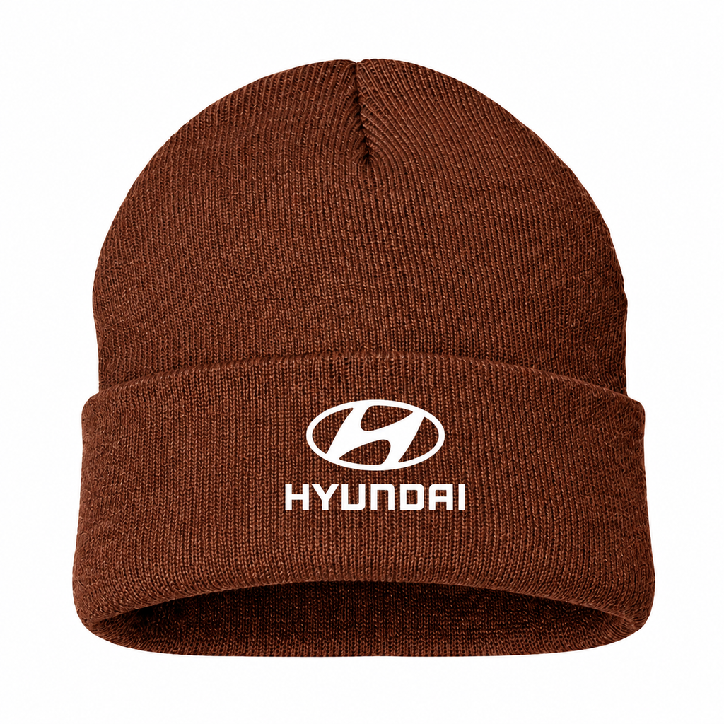 Men's Hyundai Beanie Hat — Brown — clean front main