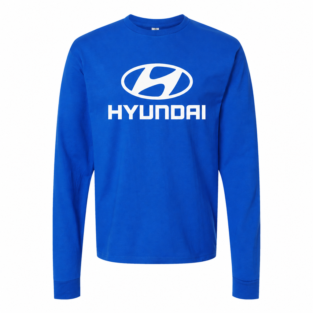 Men's Hyundai cotton long sleeve T-shirt Blue front