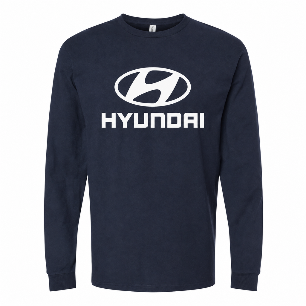 Men's Hyundai cotton long sleeve T-shirt Navy front