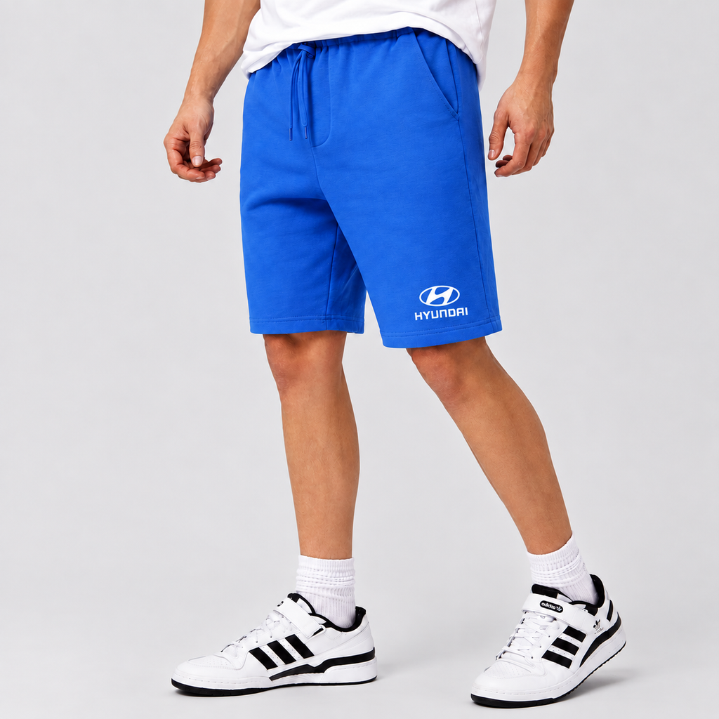 Hyundai fleece shorts Azure front logo near left hem