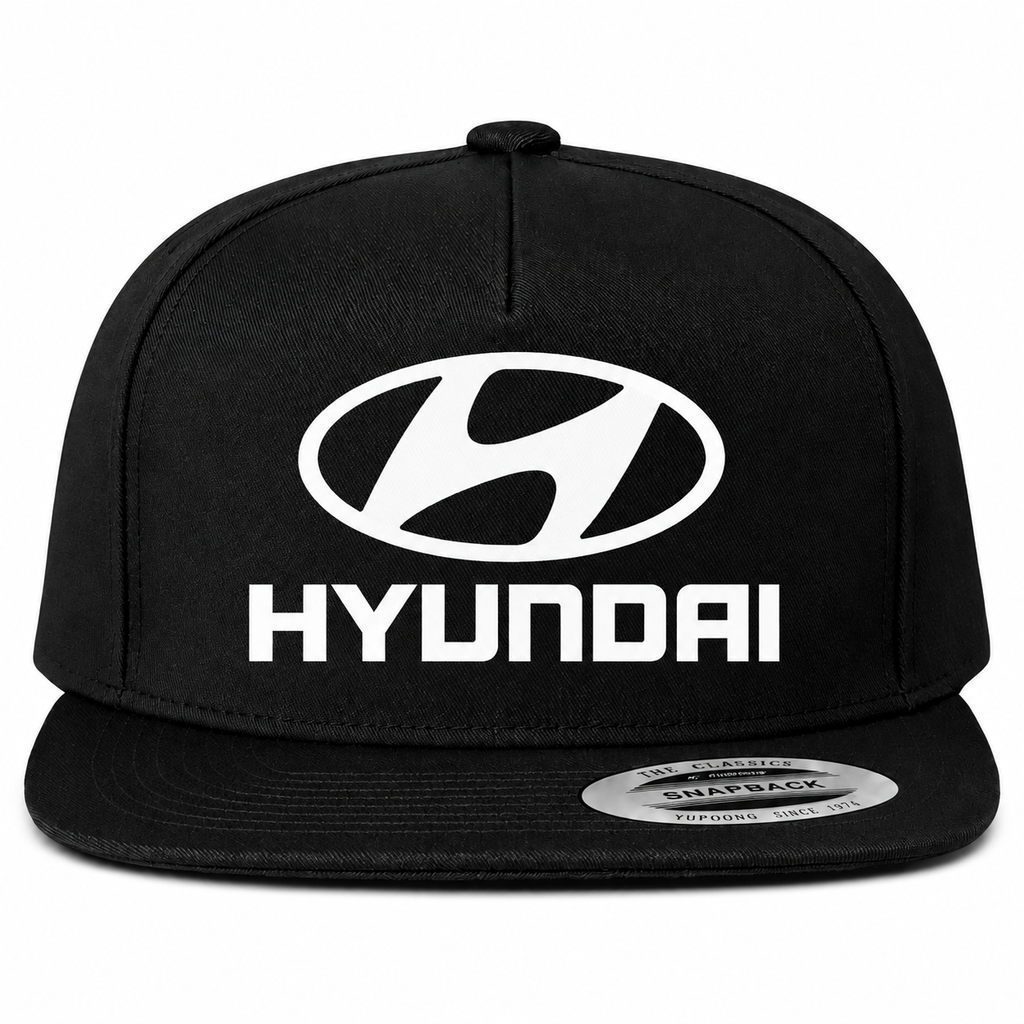 Hyundai snapback Black front centered heat transfer