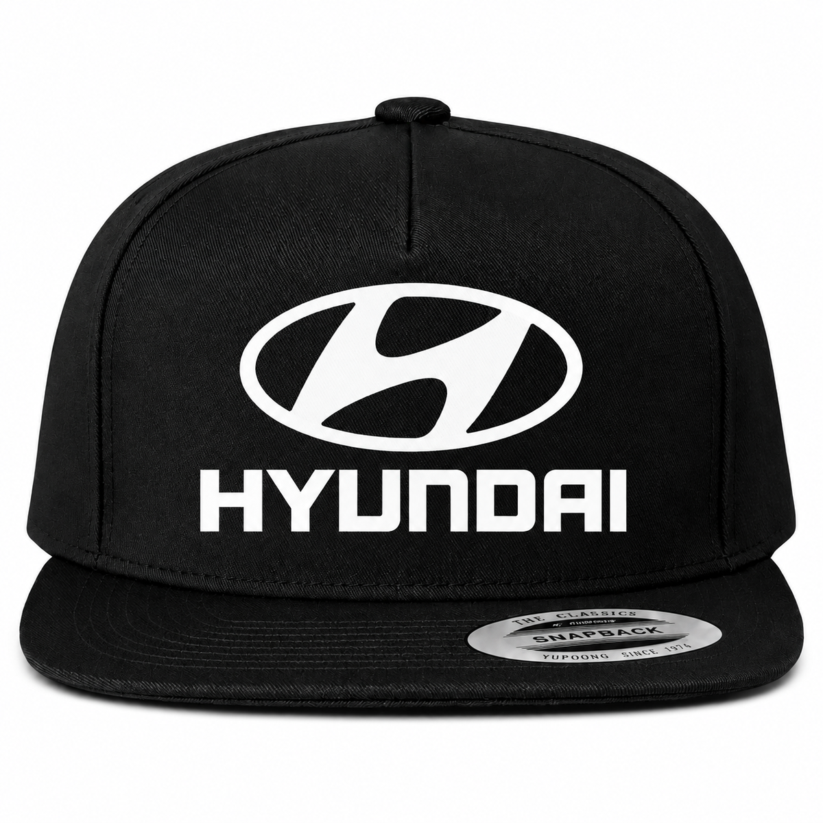 Hyundai snapback Black front centered heat transfer