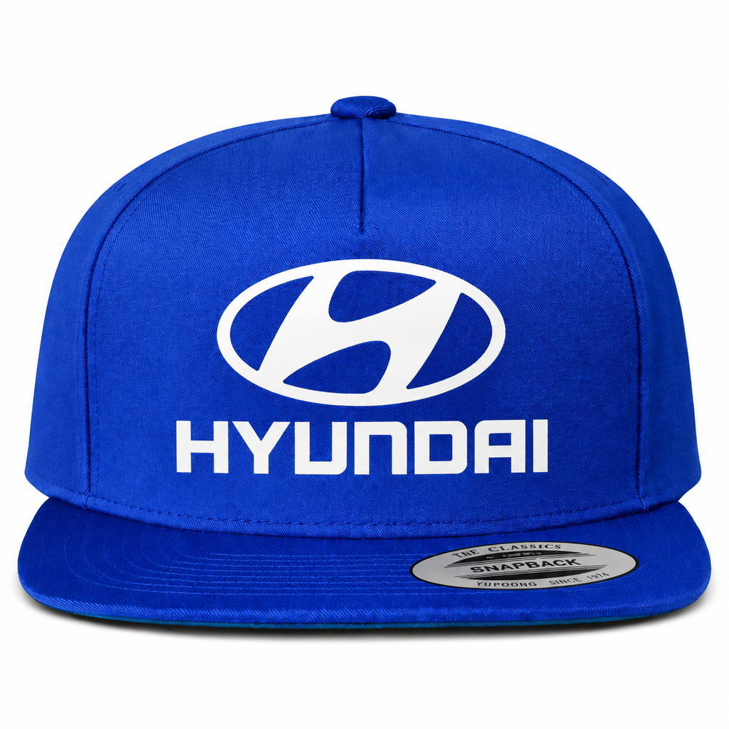 Hyundai snapback Blue front centered heat transfer