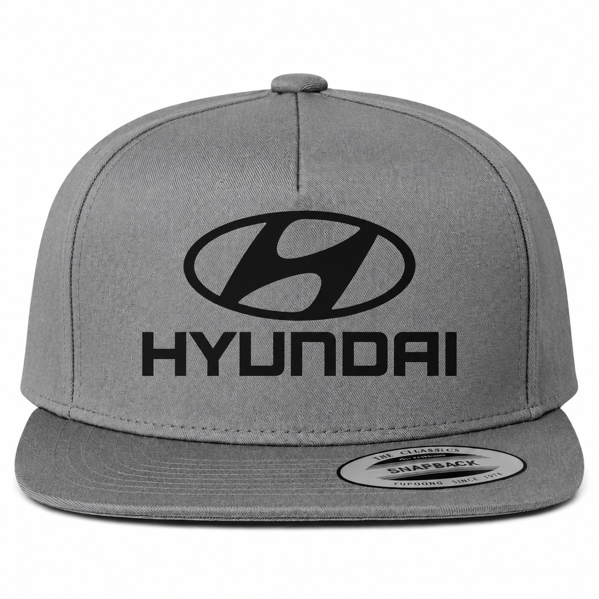 Hyundai snapback Grey front centered heat transfer