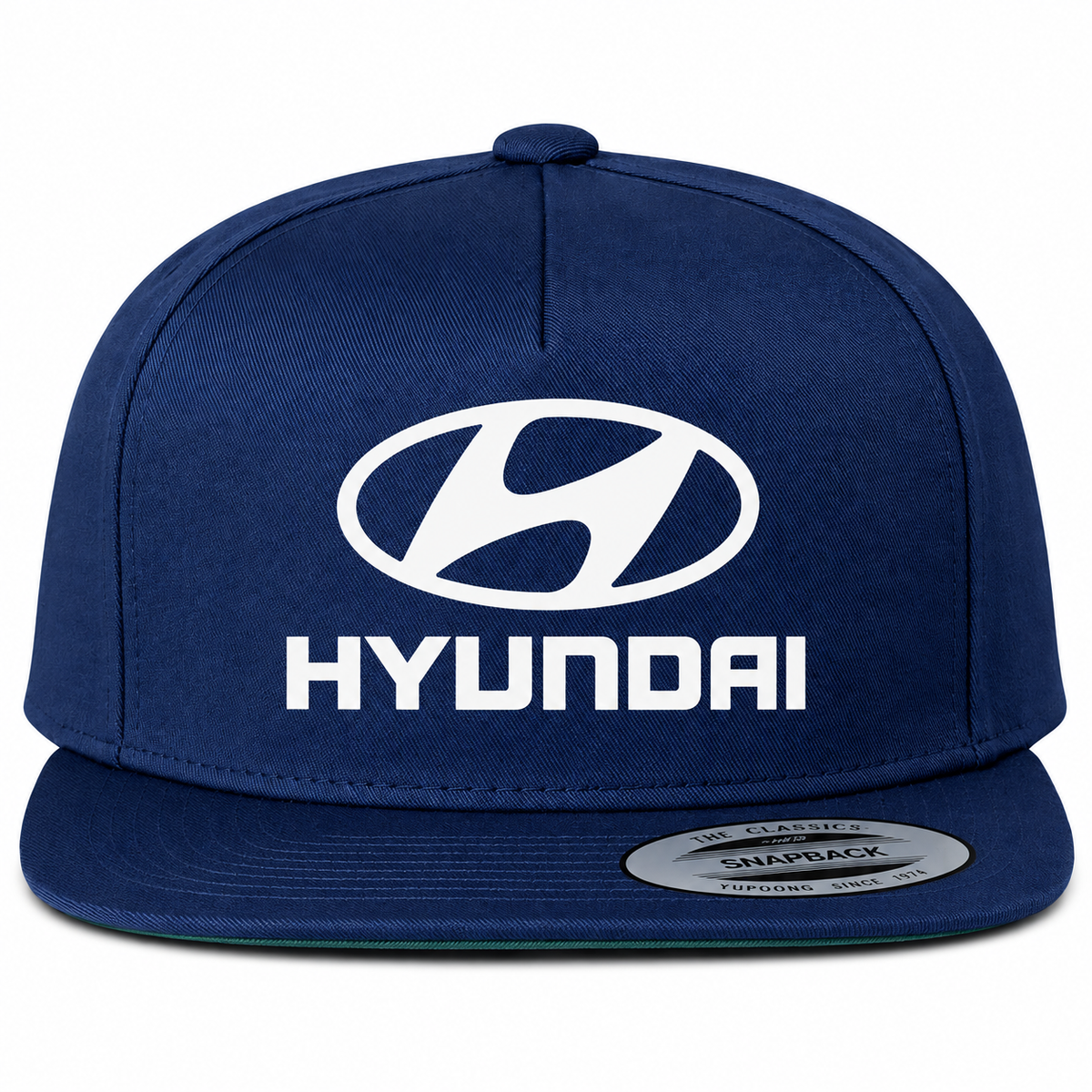 Hyundai snapback Navy front centered heat transfer
