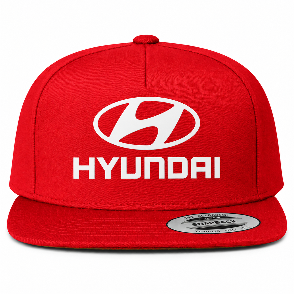 Hyundai snapback Red front centered heat transfer